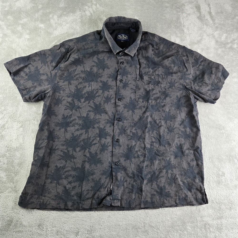 Nat‎ Nast Shirt XL Brown Palm Trees Silk Blend Luxury Original Vacation Hawaiian